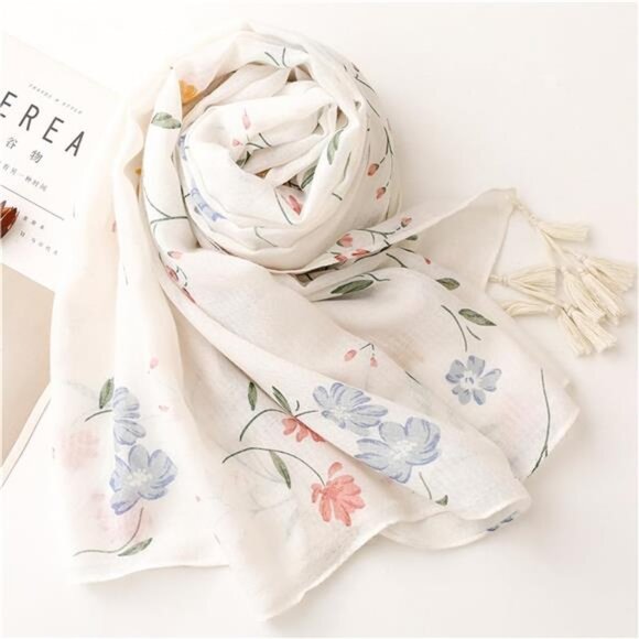 Womens Boho Scarf Floral Lightweight Shawl Wrap Fringed Summer Fall Winter Gift - Picture 6 of 7